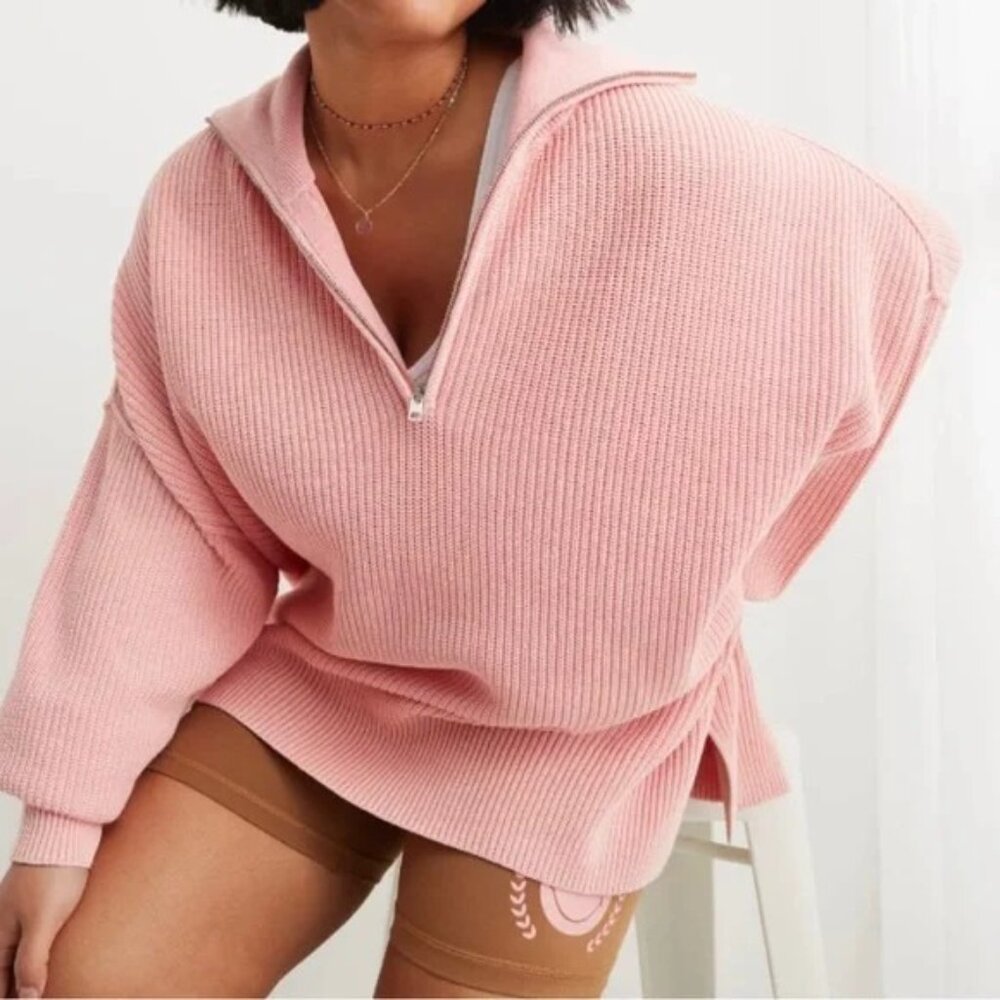 Aerie Pink Quarter-Zip Sweater